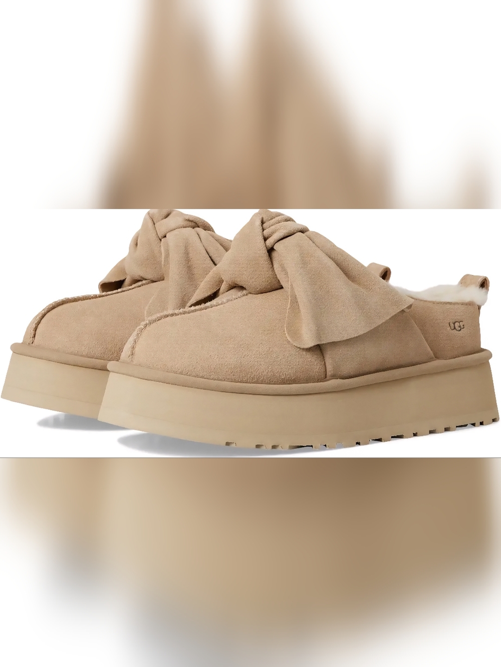 UGG Suede Bow Platform Slip-On Tazz in Sand Size 8